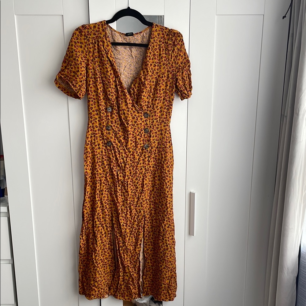 Urban Outfitters Orange Puff Sleeve Wrap Midi Dress